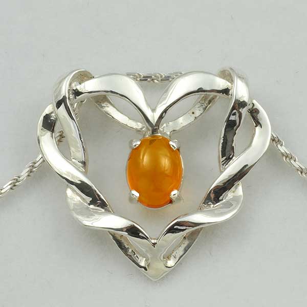 Handmade Silver Necklace with Amber Stone